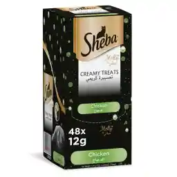 Sheba Cat Food, Melty Chicken Flavor Cat Food Wet Creamy Treats Premium Luxurious Indulgence, Fed by Hand for Special Moments so Your Cat Can Find Relish with this Sheba Wet Food Treat, Pack of 48x12g
