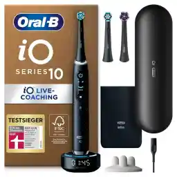 Oral-B iO Series 10 Plus Edition Electric Toothbrush, Includes 3 Toothbrush Heads, 7 Cleaning Modes for Dental Care, Charging Travel Case, Designed by Braun, Black
