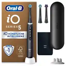 Oral-B iO Series 5 Plus Edition Electric Toothbrush, Plus 3 Replacement Toothbrush Heads, 5 Cleaning Modes for Dental Care, Travel Case, Designed by Braun, Matt Black