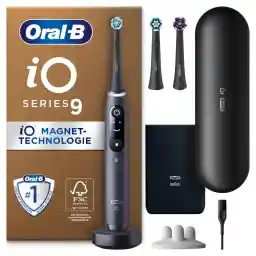 Oral-B iO Series 9 Plus Edition Electric Toothbrush, Includes 3 Toothbrush Heads, 7 Cleaning Modes for Dental Care, Charging Travel Case, Designed by Braun, Black