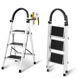 SKY-TOUCH Foldable Ladder 3 Steps, Home Ladder Folding Step Stool with Wide Anti-Slip Pedal, 112 x 68 x 42.5 CM