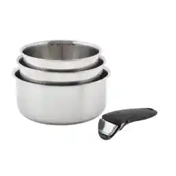 T-fal Ingenio Paslanmaz Çelik Tencere Seti 4 Parça İndüksiyon İstiflenebilir, Çıkarılabilir Saplı Tencere ve Tava, Bulaşık Makinesinde Yıkanabilir Gümüş