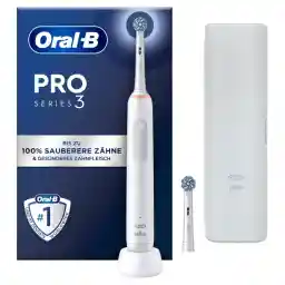 Oral-B PRO 3 3500 Electric Toothbrush, 2 Replacement Toothbrush Heads, 3 Cleaning Modes, 360° Pressure Control for Dental Care, Travel Case, Designed by Braun, Gift for Men / Women, White