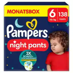 Pampers Night Pants Size 6, 138 Nappies, 13 kg+, Pampers Night Pants Provide Additional Protection for the Whole Night