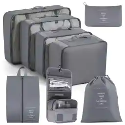 ECVV 8 Set Packing Cubes for Suitcases Luggage Packing Organizers with Laundry Bags Shoe Bag Underwear Bag Travel Essentials Luggage Organizer Cubes Gray