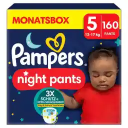 Pampers Night Pants Size 5, 160 Nappies, 11-17 kg, Pampers Night Pants Provide Additional Protection for the Whole Night