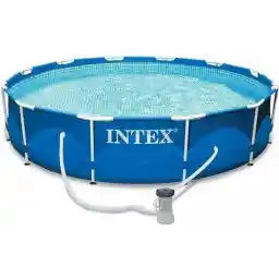 Intex Metal Frame Built-In Pool with Pump, 305 x 76 cm, Blue