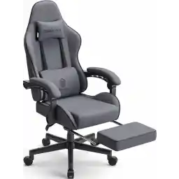 Dowinx Gaming Chair Office Chair Fabric Bag Spring Cushion Massage Gamer Chair Fabric with Headrest, Ergonomic Office Chair with Footrest (Grey)