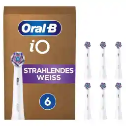 Oral-B iO Radiant White Toothbrush Heads for Electric Toothbrush, Letter Box Compatible Packaging, Pack of 6