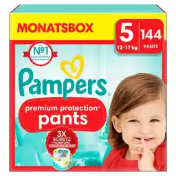 Pampers Premium Protection Pants Size 5, 144 Nappies, 11 kg - 17 kg, with 360° Fit and 2 x Wider Cuffs than Before for Our Best Comfort and Protection