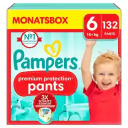 Pampers Premium Protection Pants Size 6, 132 Nappies, 13 kg - 19 kg, with 360° Fit and 2 x Wider Cuffs than Before for Our Best Comfort and Protection