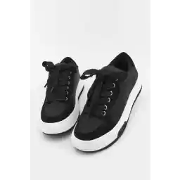 Marjin Kadın Sneaker Kalın Taban Bağcıklı Spor Ayakkabı Sifaz Siyah