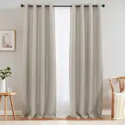 JINCHAN Linen Textured Curtain 108 inch Length for Living Room Darkening Thermal Insulated Grommet Top Window Drape for Bedroom 52x108 Greyish Beige 1 Panel
