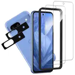 KPNS Tempered Glass Screen Protector (2-Pack) + Camera Protector (2-Pack) for Google Pixel 8a, Glass Film, Screen Cover, Japanese-Made Materials, Protective Film With Alignment Frame