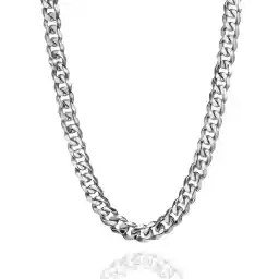 Swars Men's Necklace, Curb Chain, 6-Sided Cut, Hypoallergenic, Stainless Steel