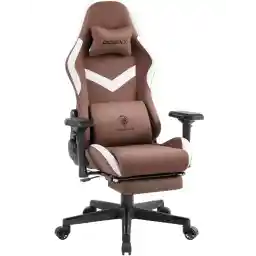 Dowinx LS-66684D-05 Gaming Chair, Fabric, with Ottoman, Office, PC, Reclining, 4D Armrest, Desk, Gaming, Footrest, Headrest, Lumbar Support, Pocket Coil, Brown