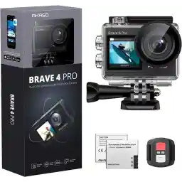 AKASO Brave 4 Pro Aksiyon Kamerası 4K Su Geçirmez Su Altı Kamerası 40 m - Ultra HD 20MP 170° Geniş Açılı WiFi Spor Kamerası Çift Ekran, Dokunmatik Ekran, 5X Yakınlaştırma ve Montaj Setleri