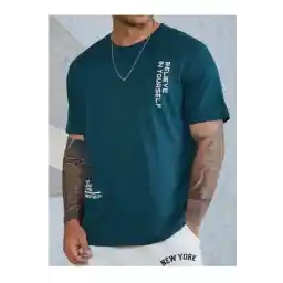 Altamira Erkek Petrol Mavi Believe Baskılı Oversize T-shirt