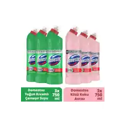 Domestos Çamaşır Suyu Beyaz Sabun Ferahlığı 750 ml x3 + Çamaşır Suyu Dağ Esintisi 750 ml x3