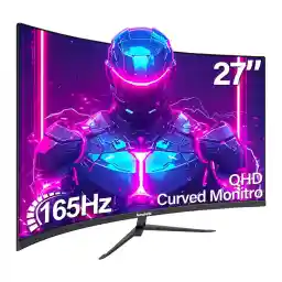 Gawfolk 27 inch Curved Gaming Monitor QHD 165hz Computer Monitors 2K(2560 * 1440) 1440P 1800R Display Screen Ultra-Thin Frameless 100% sRGB Suitable for games and office