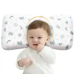 Adokoo Children’s Pillow, Anti-Flat Head Pillow, Low Height, Comfortable Sleep, Memory Foam Pillow, Plagiocephaly, Posture Correction, Unisex, Sweat Absorption, 100% Cotton, Breathable, Fawn Design