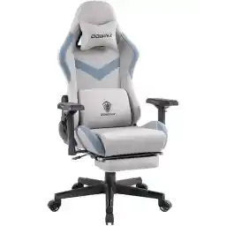 Dowinx LS-66684D-01 Gaming Chair, Fabric, with Ottoman, Office, PC, 4D Armrest, Footrest, Desk, Gaming, Pocket Coil, Gray