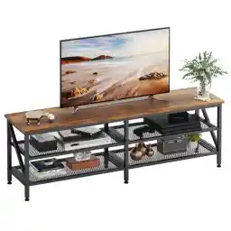 SKY-TOUCH TV Stand : Modern Media Table Wide TV Entertainment Center with Storage Shelves Sturdy Wooden Console Table with Metal Frame for Living Room (160 * 40 * 50CM Tiger Wood)