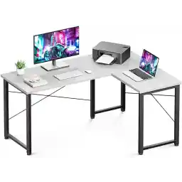 مكتب العاب على شكل حرف L مقاس 50 انش من البلاي مع زاوية مستديرة ورف قابل للازالة للمنزل والمكتب ومحطة العمل ابيض