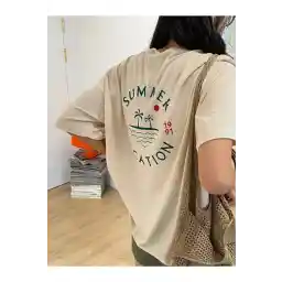 ALİKA Women's Beige Summer Vacation Oversize T-shirt