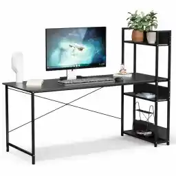 ZERIFAM 100 * 50cm Computer Desk with 4-Tier Shelves - Computer Study Table with Bookshelf for Home Office Workstation, Study Desk for Small Space, Industrial Modern Style(Black）