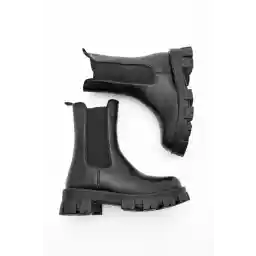 Marjin Women's Elastic Daily Boots Thick Serrated Sole Eslona Black