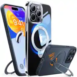 TORRAS iPhone 15 Pro Case, For iPhone 15 Pro (Spring-Type Stand) Compatible with Both Vertical and Horizontal, Ring, Equipped with Magnet, MagSafe Compatible, Wireless Charging Compatible, US Military