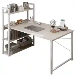 SKY-TOUCH Computer Desk with Shelves,120x48cm Writing Desk with Storage Bookshelf Reversible Study Table Office Corner Desk with Shelves Home Office Desk with Bookshelf Easy Assemble