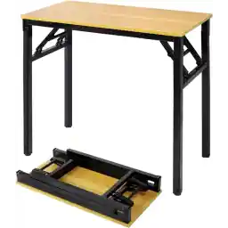 SKY-TOUCH Folding Table Multi Functional Standing Desk With Adjustable Height Legs,for Camping, Garden, Picnic,Coffee,Bbq,No Install Needed Yellow Color Desktop Black Frame(80x40x75cm)