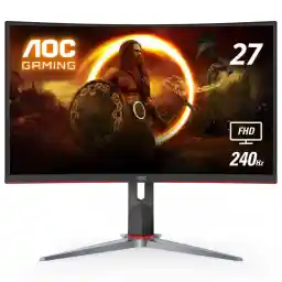 AOC C27G2Z /89" Curved Frameless Ultra-Fast Gaming Monitor, FHD 1080p, 0.5ms 240Hz, FreeSync, HDMI/DP/VGA, Height Adjustable, 3-Year Zero Dead Pixel Guarantee, Black, 27" FHD Curved