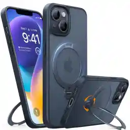 TORRAS UPRO Ostand Spin iPhone 15 Case Stand, [Snaps into Place! New for 2025, Stability] Vertical and Horizontal, Ring, Magnet, Wireless Charging, US Military MIL Standard Impact Resistance,