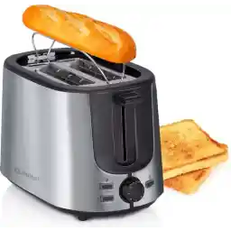 alpina Broodrooster met Tostiklemmen - Toaster met 7 Bruiningsniveau's en Ontdooifunctie - Broodrooster Tostiapparaat met Verwijderbare Kruimellade - Zilverkleurig