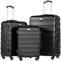COOLIFE Suitcase Trolley Carry On Hand Cabin Luggage Hard Shell Travel Bag Lightweight with TSA Lock and Durable 4 Spinner Wheels (Black, Set of 3)