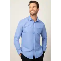 Tudors Slim Fit Uzun Kollu Kolay Ütü Teri Emen Nefes Alan Doku Kravatlık Dört Mevsim Mavi Erkek Gömlek