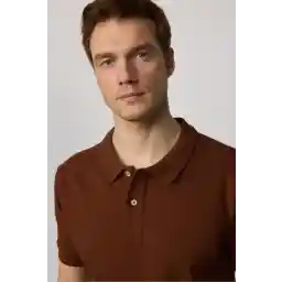 Tudors Erkek Slim Fit Dar Kesim Pamuklu Yumuşak Doku Nefes Alan Kumaş Kıvrılmaz Yaka Kahverengi Polo Yaka T