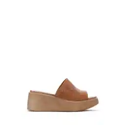 Derimod Tan Colored Wedge Heeled Leather Women's Slippers - 24sfd340018