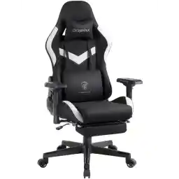 Dowinx LS-66684D-04 Gaming Chair, Fabric, with Ottoman, Office, PC, 4D Armrest, Footrest, Desk, Gaming, Pocket Coil, Black