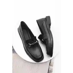 Marjin Women's Loafer Moccasin Shoes Blunt Toe Buckle Casual Shoes Races black