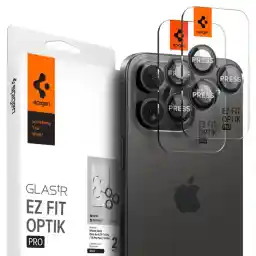 Spigen iPhone 17 Pro Max / 17 Pro / 16 Pro Max / 16 Pro / 15 Pro Max / 15 Pro / 14 Pro Max / 14 Pro ile Uyumlu Kamera Lens Camı Koruyucu Kolay Kurulum GLAS.tR EZ Fit Optik Pro 2 Adet Black - AGL05205