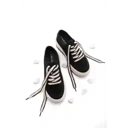 Marjin Women's Sneaker High Sole Lace-Up Cloth Sports Shoes Kotnel black