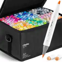 Ohuhu Alcohol Markers Brush Tip: Double Tipped Art Marker Set for Artist Adults Coloring Sketching Drawing Alcohol-based Ink - Brush Chisel Dual Tips - Honolulu - 48 Colors w/ 1 Blender and Case