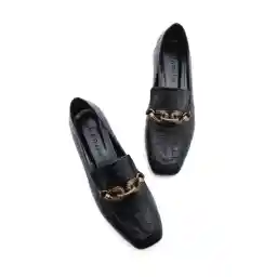 Marjin حذاء بدون كعب نسائي بدون كعب ملحق بسلسلة حذاء كاجوال ألفا أسود كروكو