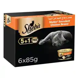 Sheba Wet Cat Food Canned Delicious Chicken Breast, Made with Natural Chicken Plus Essential Vitamins and Minerals, Sheba Wet Food Made with Grain Free Formula Suitable for Sensitive Cats, 6 x 85g