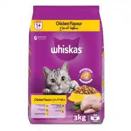 Whiskas Chicken Dry Food, for Adult Cats 1+ Years, Natural Fibers Gently Move Hairballs Through Your Cat’s Digestive System. Prepared with Natural Ingredients, Bag of 3kg
