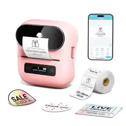 Phomemo Label Printer - M220 Label Maker, Bluetooth Mini Barcode Label Printer, 3 Inch Wireless Portable Sticker Label Maker Machine for Mailing, Storage, Address, Clothing, Home, Office,Pink